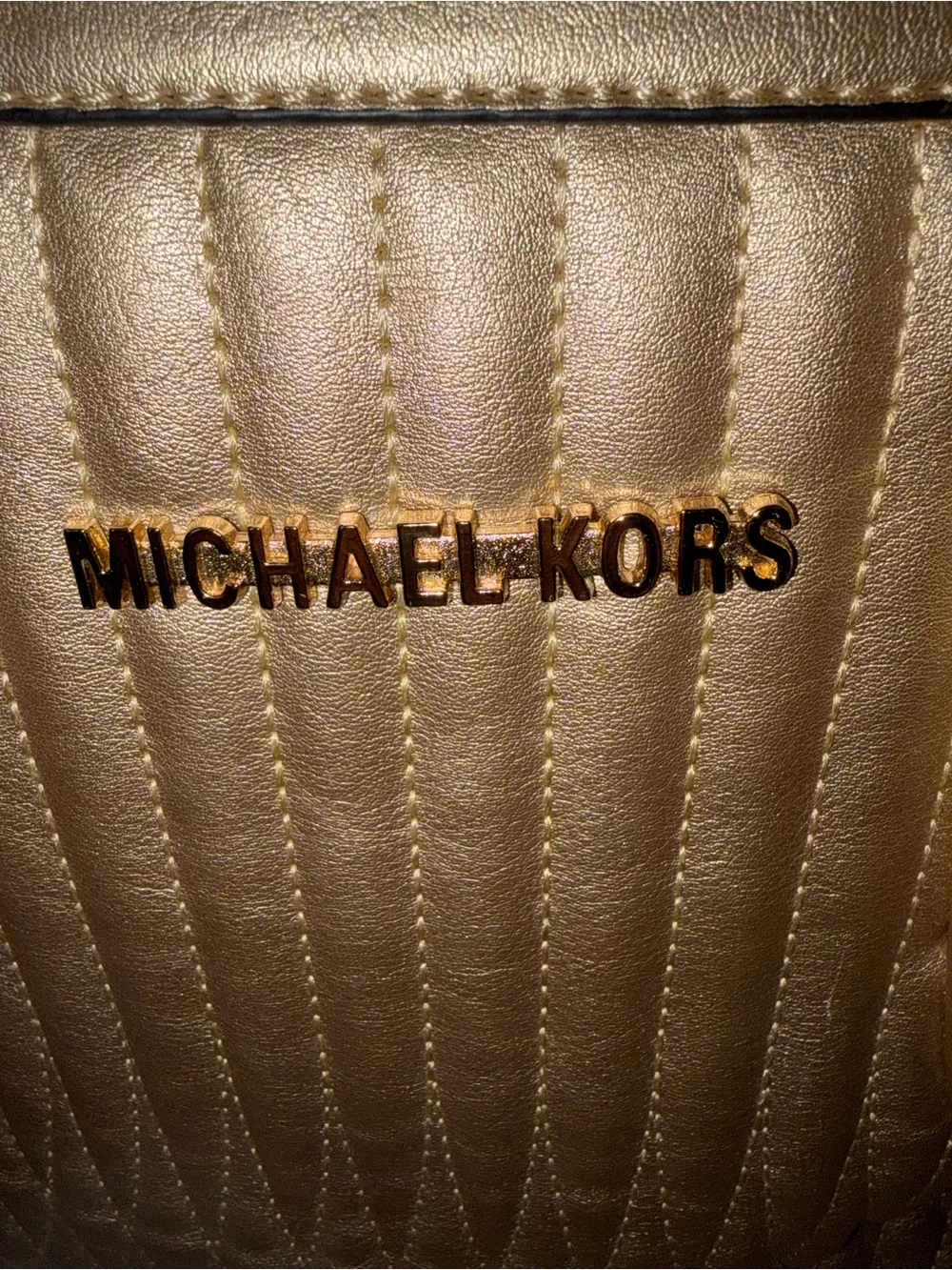 Michael Kors Metallic Gold Quilted Logo Detail Gorgeous bag!